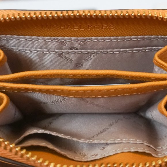 Michael Kors JST Card Case Wallet MK Brown Yellow - Picture 7 of 8